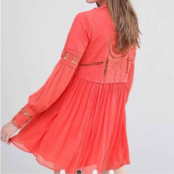 Free People In Dreamland Dress Coral Long
Sleeve Mini Cut Out Vneck Sz 4 - Picture 14 of 15